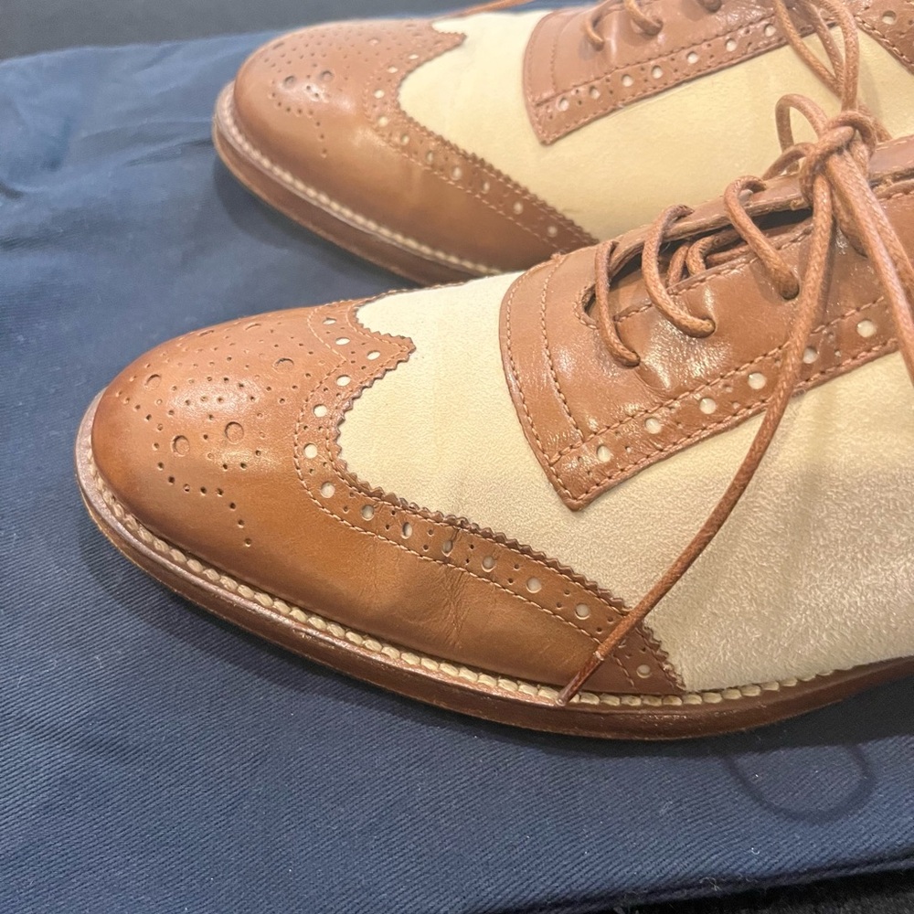 Ralph Lauren Purple Label Tan and Cream Oxford Shoes - Picture 2 of 5